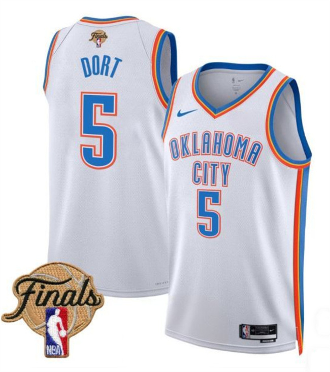 Men's Oklahoma City Thunder #5 Luguentz Dort White 2025 Finals Association Edition Stitched Basketball Jersey